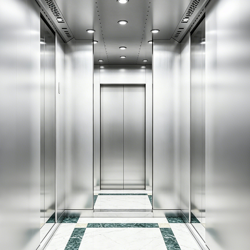 Ascensor de pasajeros de acero inoxidable con espejo y línea de pelo para hoteles