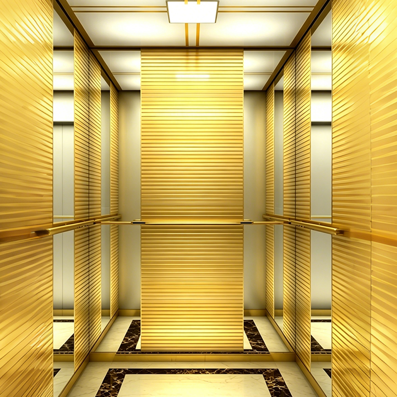Ascensor de pasajeros de acero inoxidable y oro titanio para supermercado