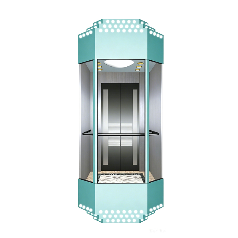 Ascensor octogonal de vidrio semicircular de 270 grados con techo decorativo de iluminación acrílica