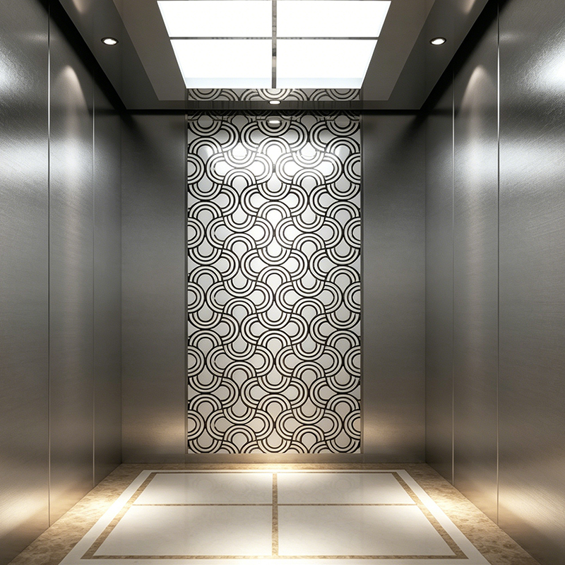 Ascensor de pasajeros de acero inoxidable con espejo y vidrio decorativo