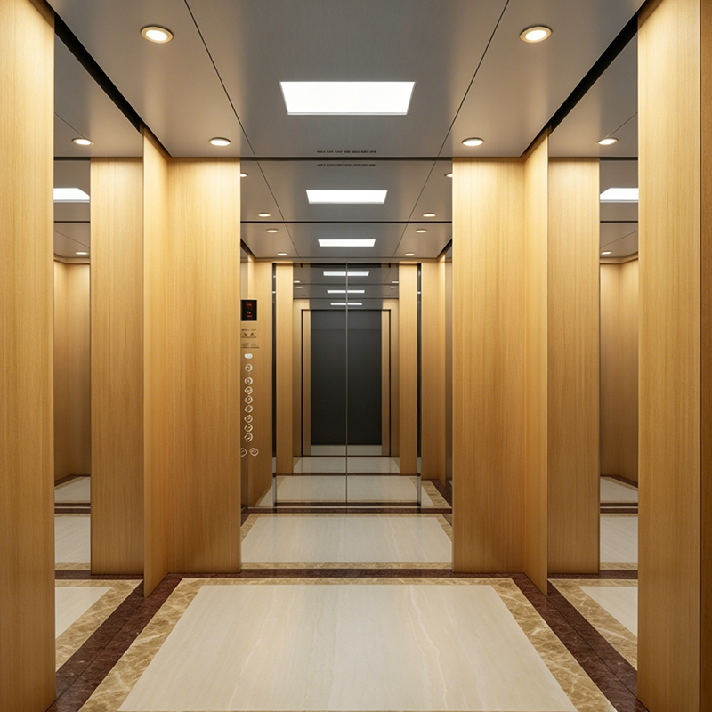 Elevador de Pasajeros Comercial con Acabado en Chapa de Madera
